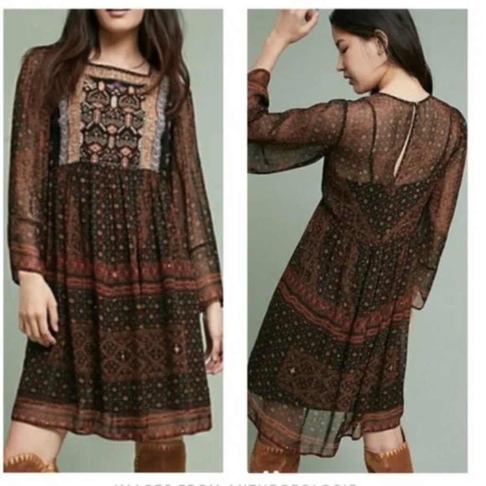 Akemi Kin Embroidered Beaded Boho Tunic Dress